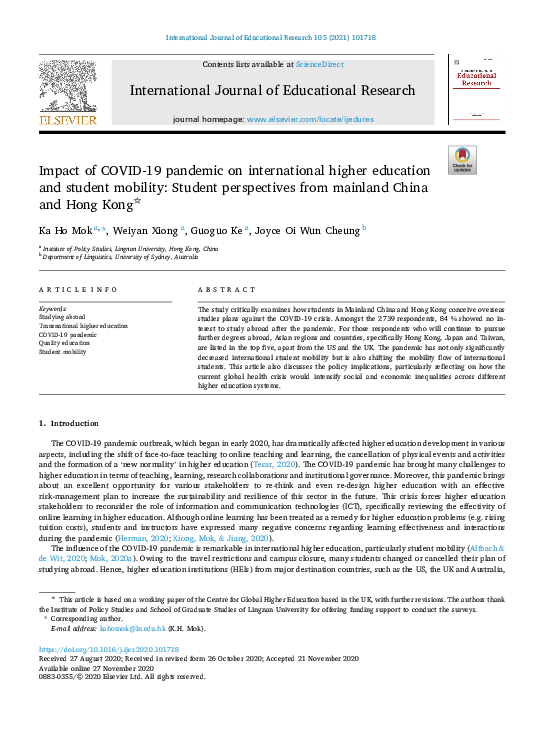 (PDF) Impact of COVID-19 Pandemic on International Higher Education and ...