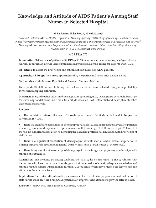 (PDF) Knowledge and Attitude of AIDS Patient's Among Staff Nurses in ...