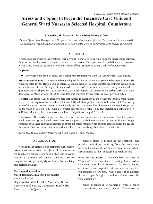 (PDF) Stress and Coping between the Intensive Care unit and general ...