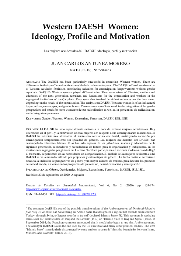 (PDF) Western DAESH 1 Women: Ideology, Profile and Motivation Las ...