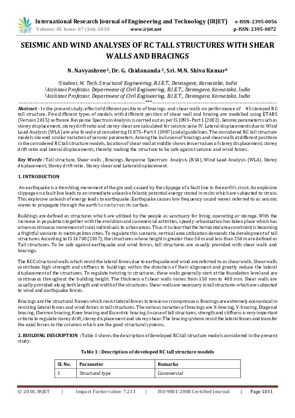 (PDF) Seismic and Wind Analyses of RC Tall Structures with Shear Walls ...