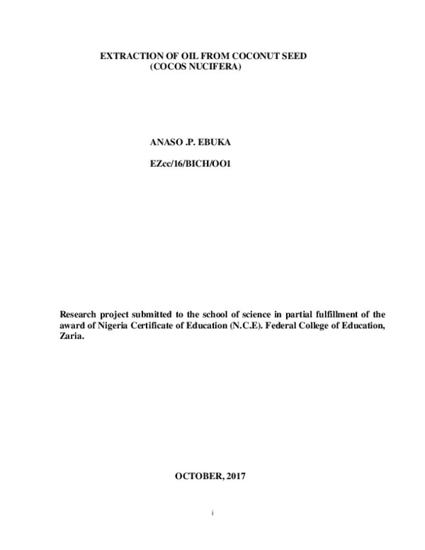 (PDF) Extraction of Coconut Oil Ebuka P R E C I O U S Anaso