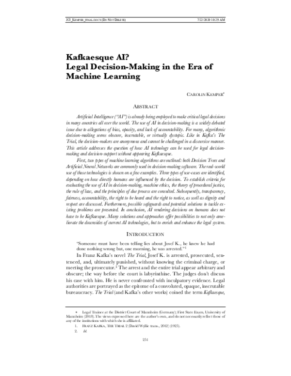 (PDF) Kafkaesque AI? Legal Decision-Making in the Era of Machine Learning