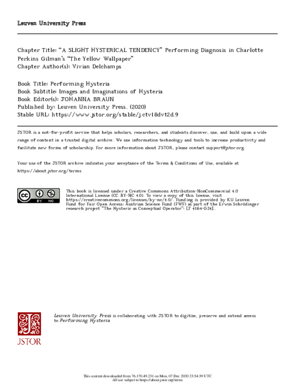 (PDF) “A Slight Hysterical Tendency” Performing Diagnosis in Charlotte