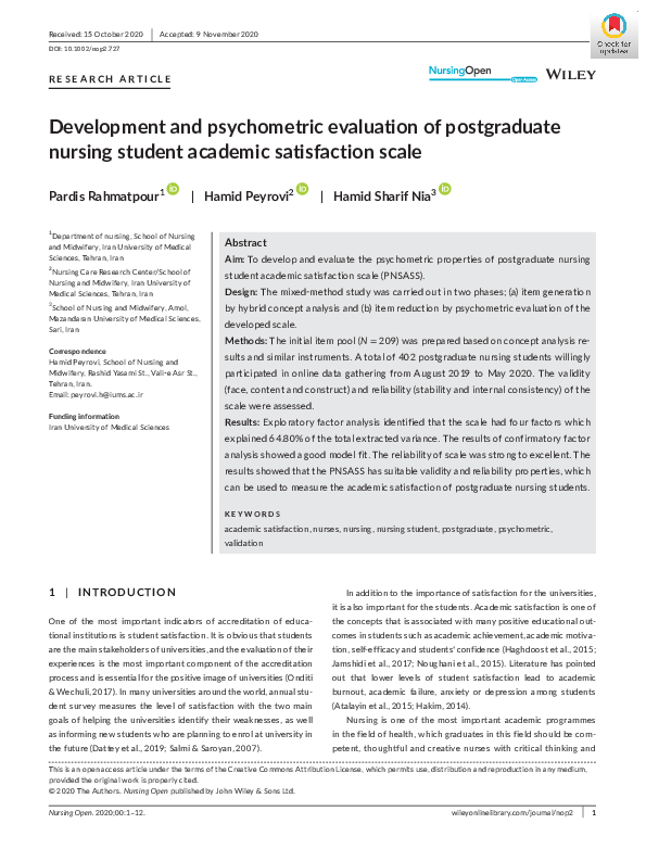 (PDF) Development and psychometric evaluation of postgraduate nursing ...