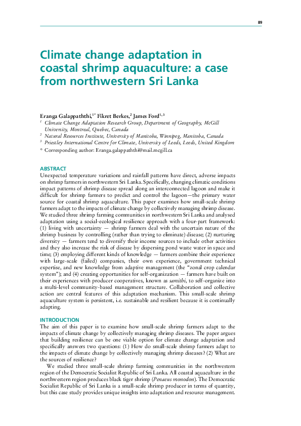 (PDF) Climate change adaptation in coastal shrimp aquaculture: a case ...