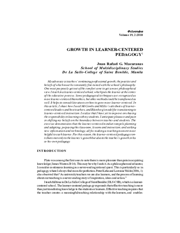 (PDF) GROWTH IN LEARNER CENTERED PEDAGOGY