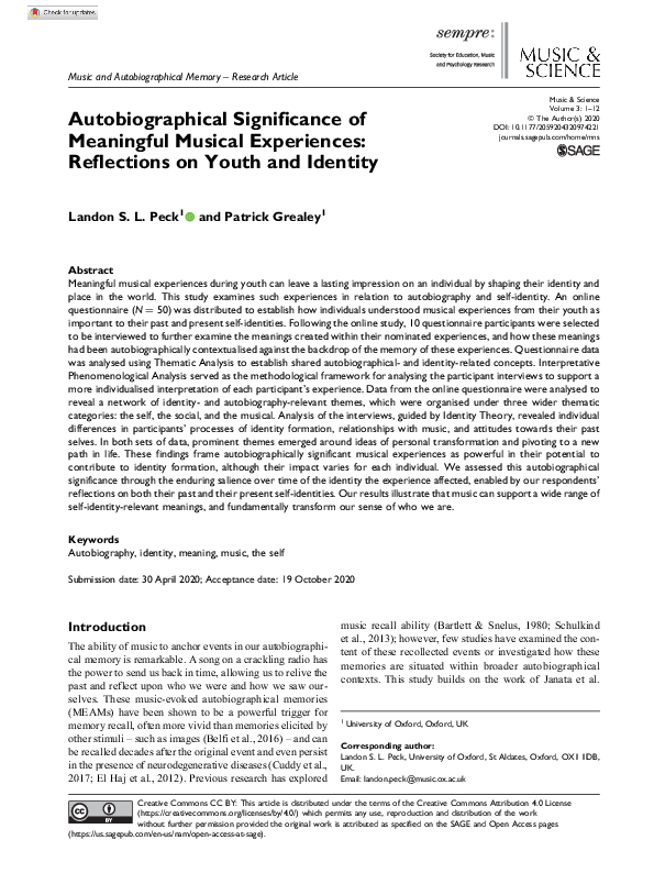 (PDF) Autobiographical Significance of Meaningful Musical Experiences ...