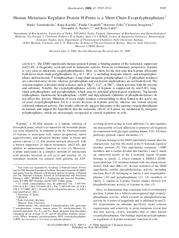 (PDF) Human Metastasis Regulator Protein H-Prune is a Short-Chain ...