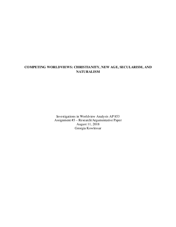 (PDF) COMPETING WORLDVIEWS: CHRISTIANITY, NEW AGE, SECULARISM, AND ...