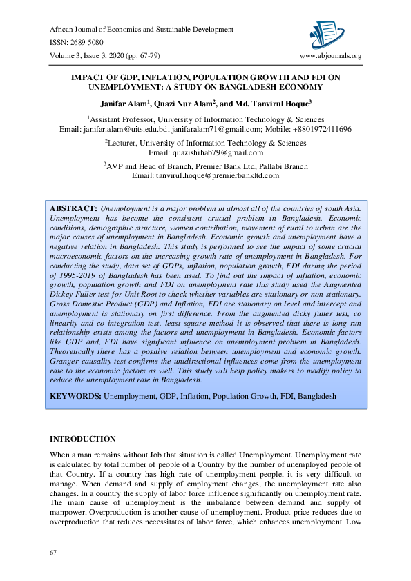 (PDF) IMPACT OF GDP, INFLATION, POPULATION GROWTH AND FDI ON ...