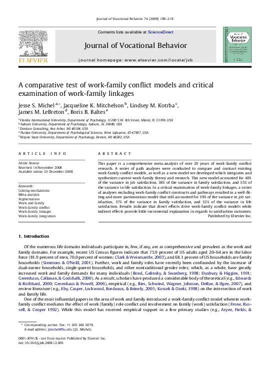 (PDF) A comparative test of work-family conflict models and critical ...