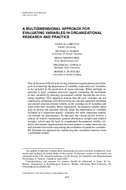 (PDF) A MULTIDIMENSIONAL APPROACH FOR EVALUATING VARIABLES IN ...