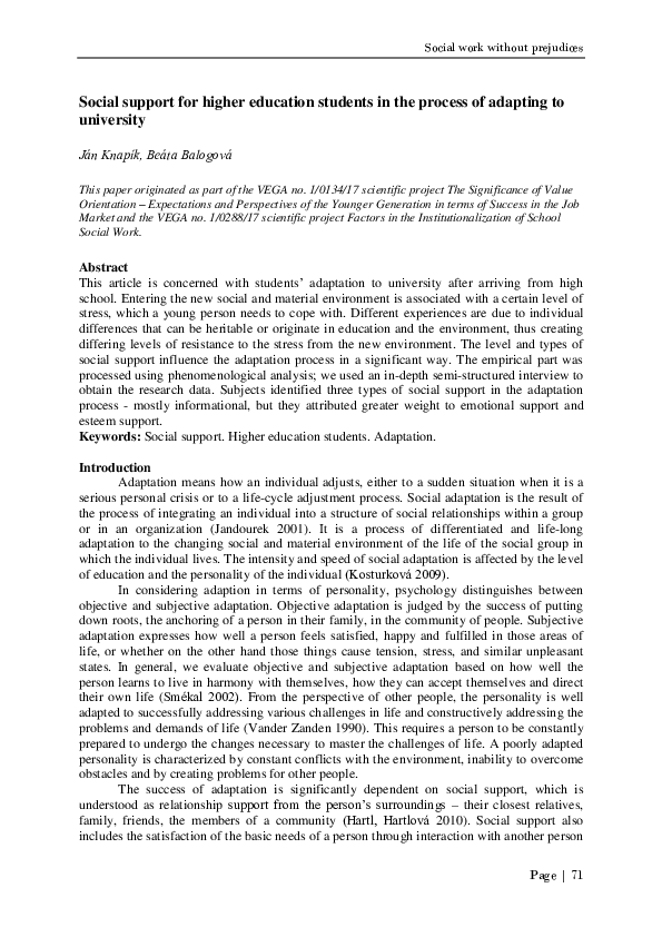 (PDF) Social Support for Higher Education Students in the Process of ...
