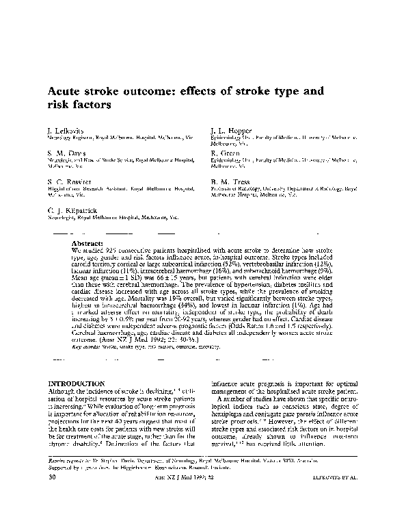 (PDF) Acute stroke outcome: effects of stroke type and risk factors