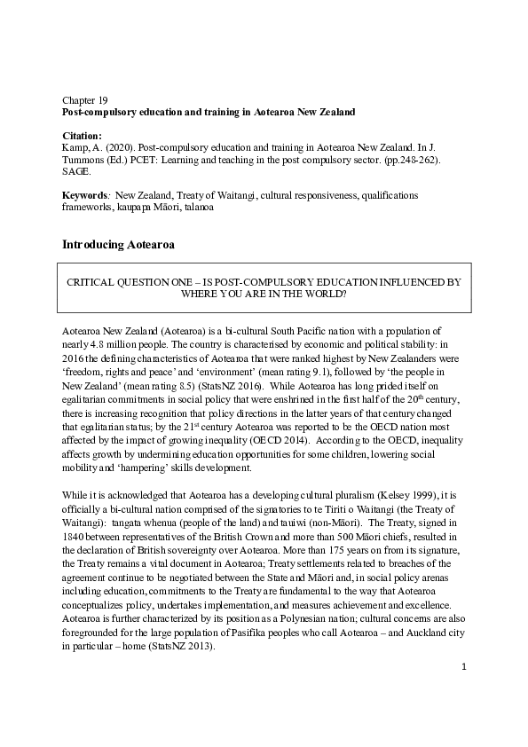 (PDF) Post compulsory education and training in Aotearoa New Zealand
