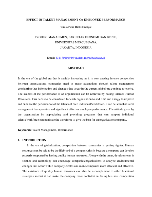 Pdf Effect Of Talent Management On Employee Performance Pdf Effect Of Talent Management On Employee Performance