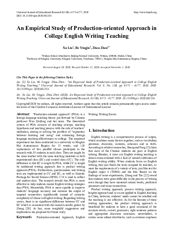 (PDF) An Empirical Study of Production-oriented Approach in College ...