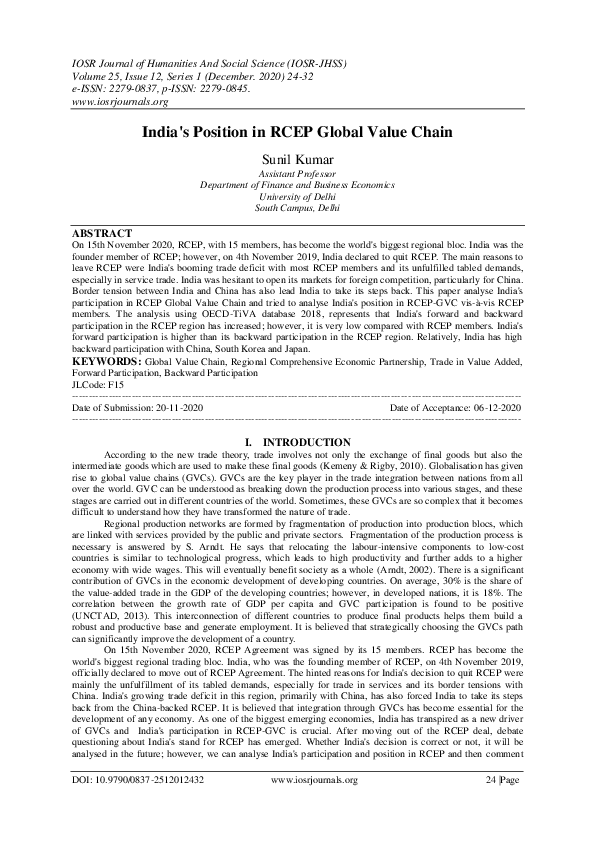 (PDF) India's Position in RCEP Global Value Chain