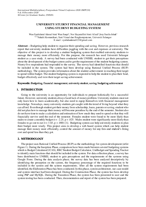 (PDF) UNIVERSITY STUDENT FINANCIAL MANAGEMENT USING STUDENT BUDGETING ...