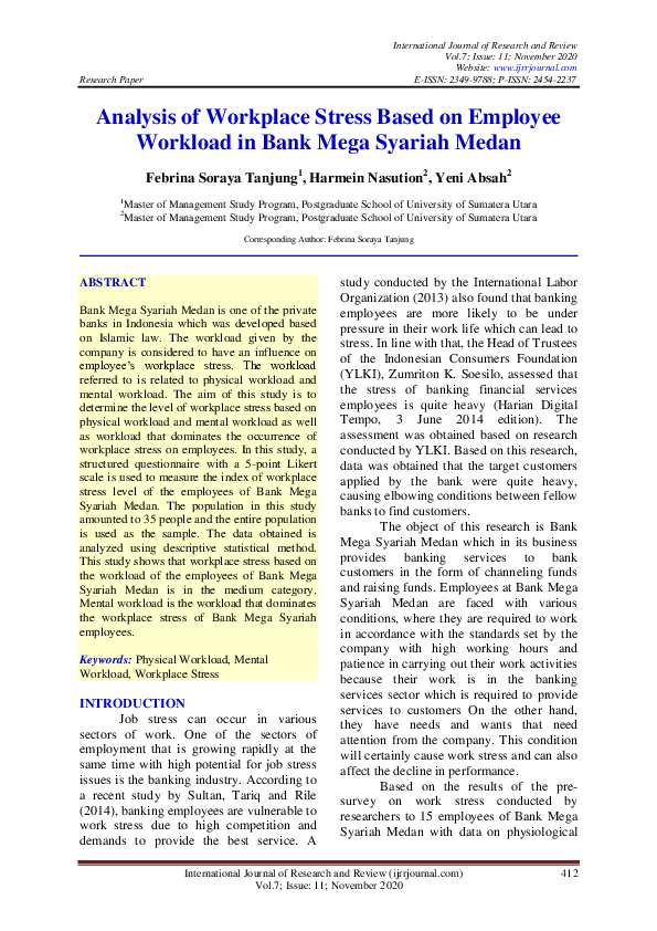 (PDF) Analysis of Workplace Stress Based on Employee Workload in Bank