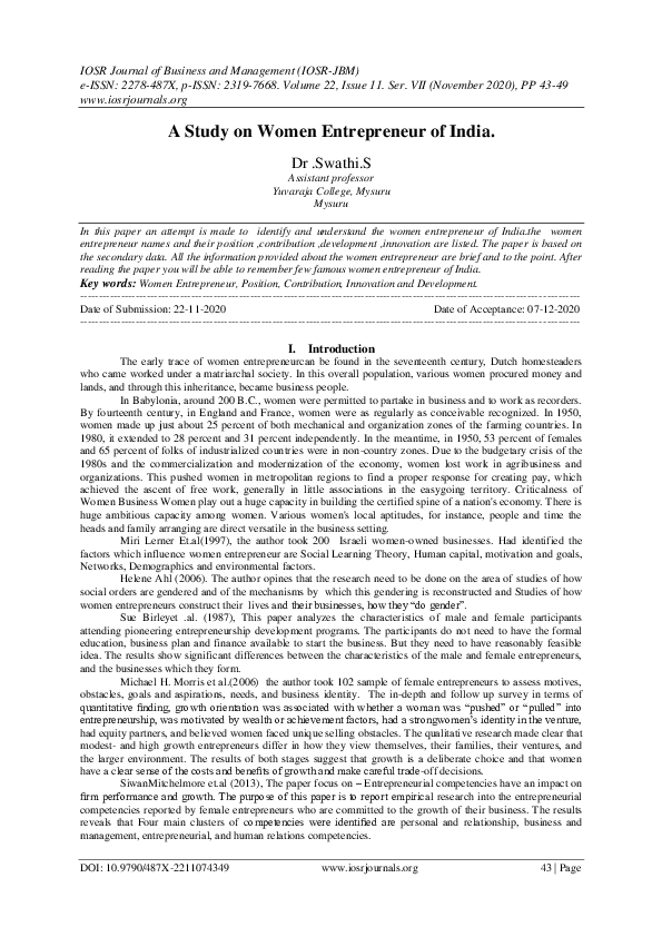 (PDF) A Study on Women Entrepreneur of India