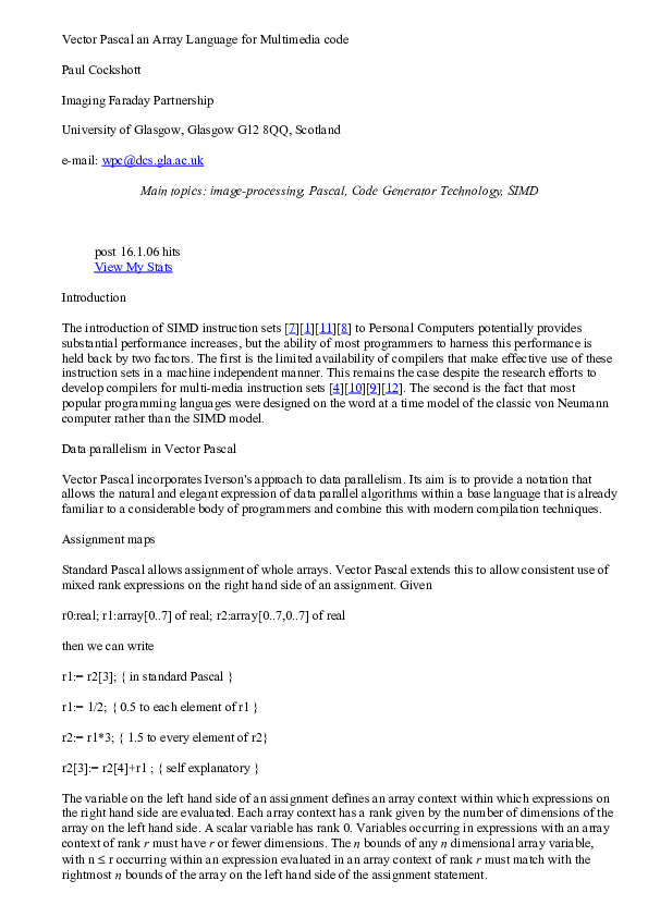 Pdf Vector Pascal An Array Language