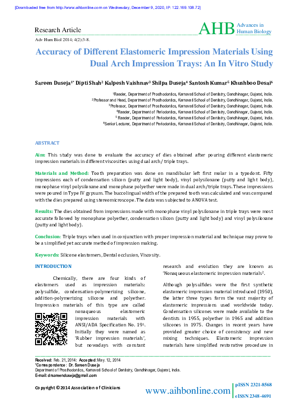 (PDF) Accuracy of Different Elastomeric Impression Materials Using Dual ...