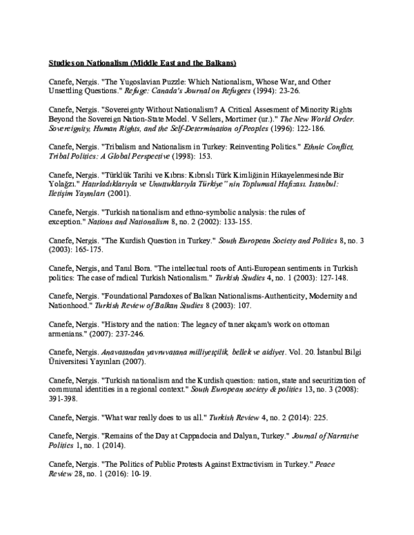  DOC Canefe Select List Of Academic Publications as Of December 2020 