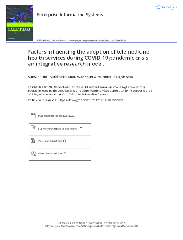 (PDF) Factors influencing the adoption of telemedicine health services ...
