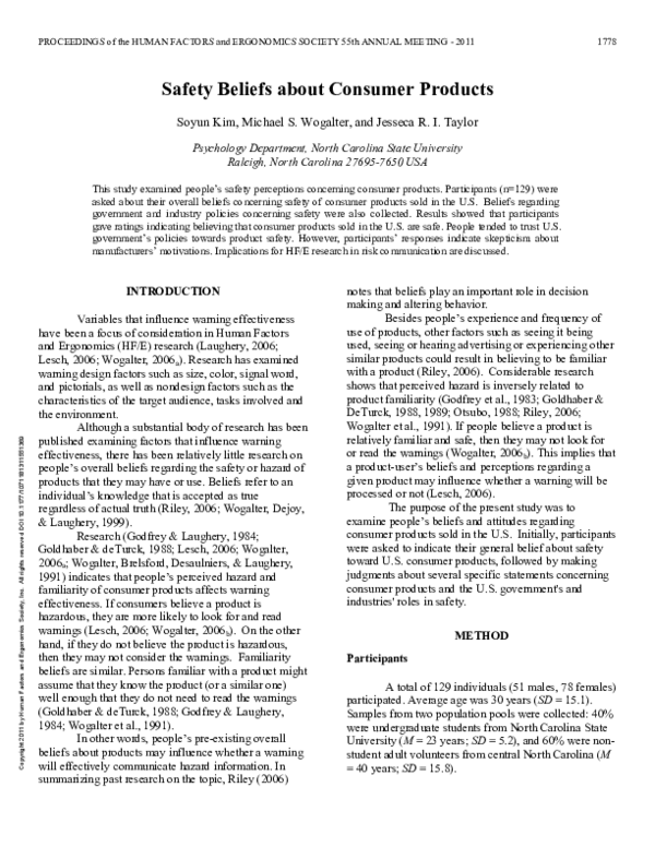 (PDF) Safety Beliefs about Consumer Products