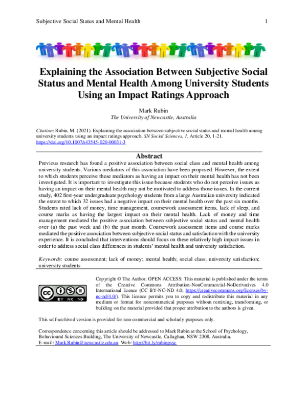 (PDF) Explaining the association between subjective social status and ...