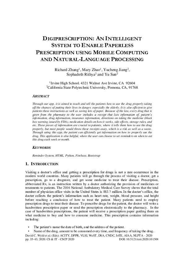 (PDF) DIGIPRESCRIPTION: AN INTELLIGENT SYSTEM TO ENABLE PAPERLESS ...