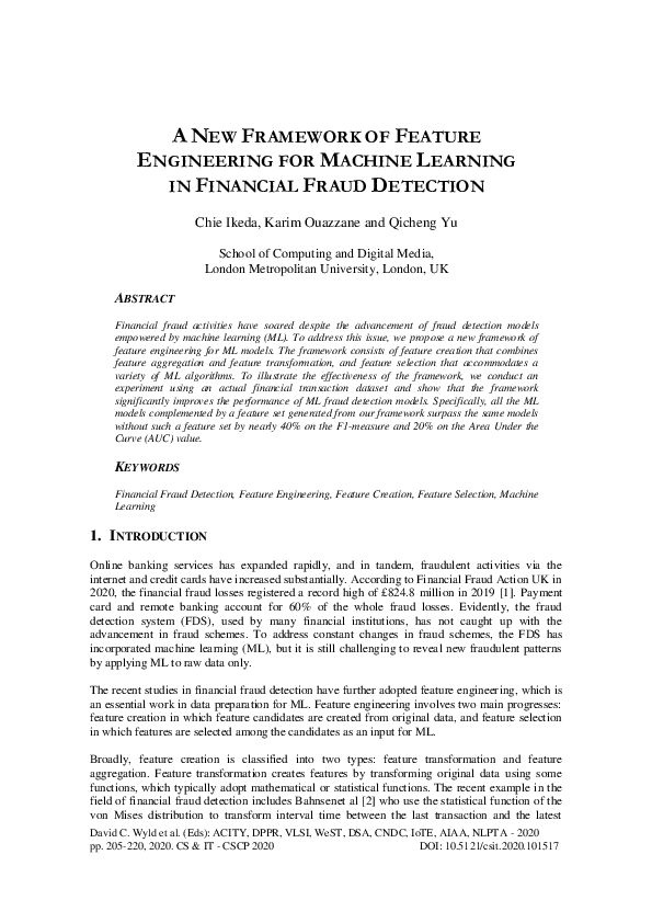 (PDF) A NEW FRAMEWORK OF FEATURE ENGINEERING FOR MACHINE LEARNING IN ...