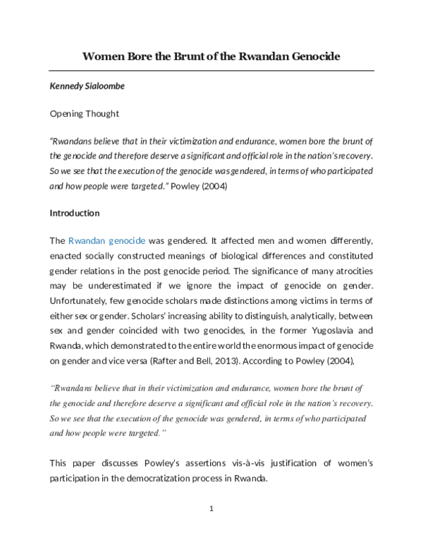 (PDF) Women Bore the Brunt of the Rwandan Genocide