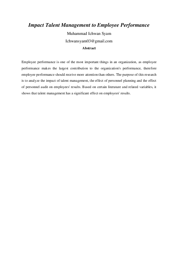 (PDF) Impact Talent Management to Employee Performance
