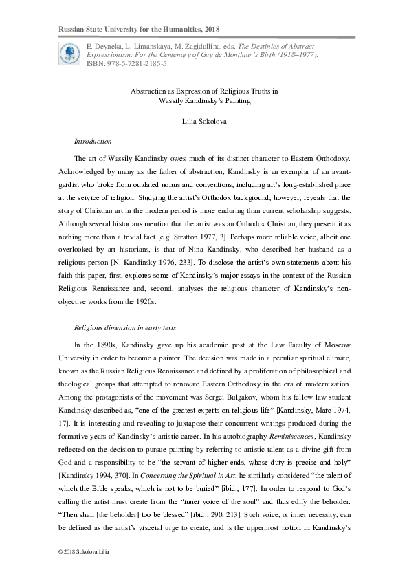(PDF) Abstraction as Expression of Religious Truths in Wassily ...