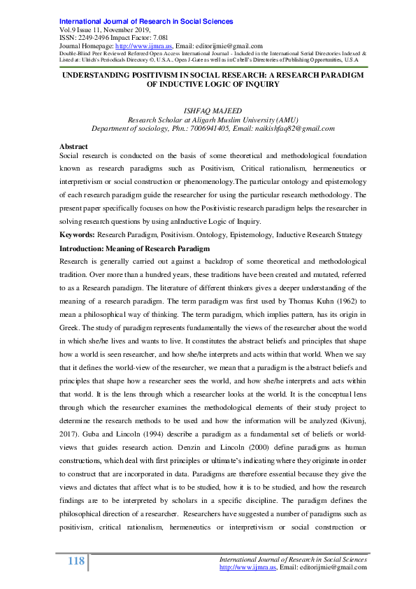 (PDF) UNDERSTANDING POSITIVISM IN SOCIAL RESEARCH A RESEARCH PARADIGM ...
