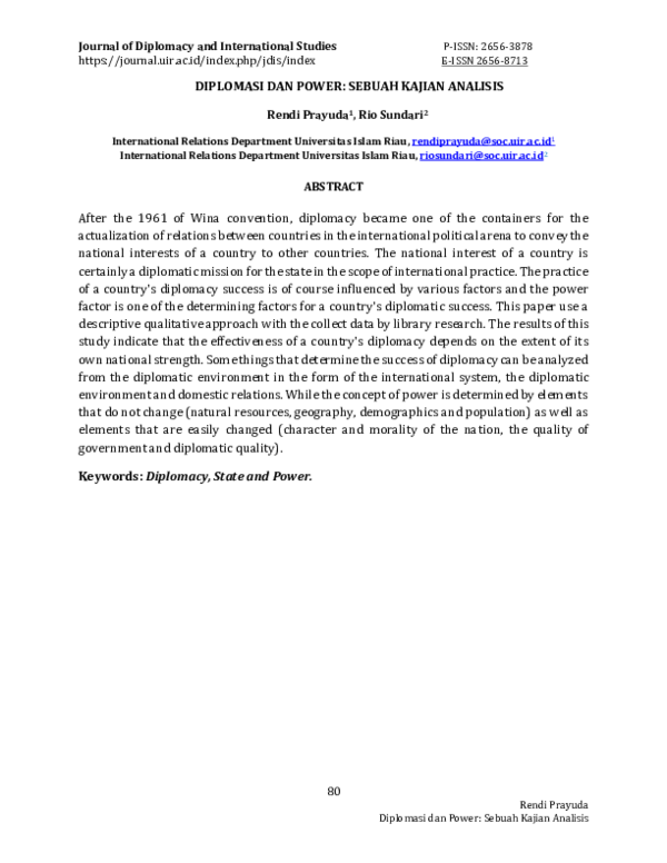 (PDF) Journal of Diplomacy and International Studies DIPLOMASI DAN ...