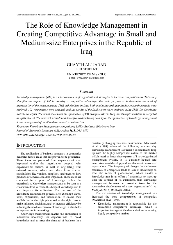 (PDF) The Role of Knowledge Management in Creating Competitive ...