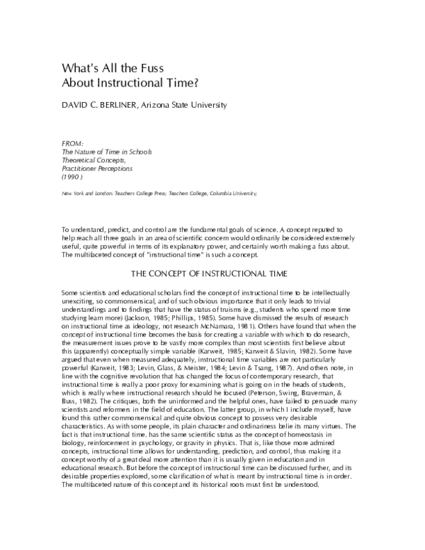 (PDF) What's All the Fuss About Instructional Time? David C