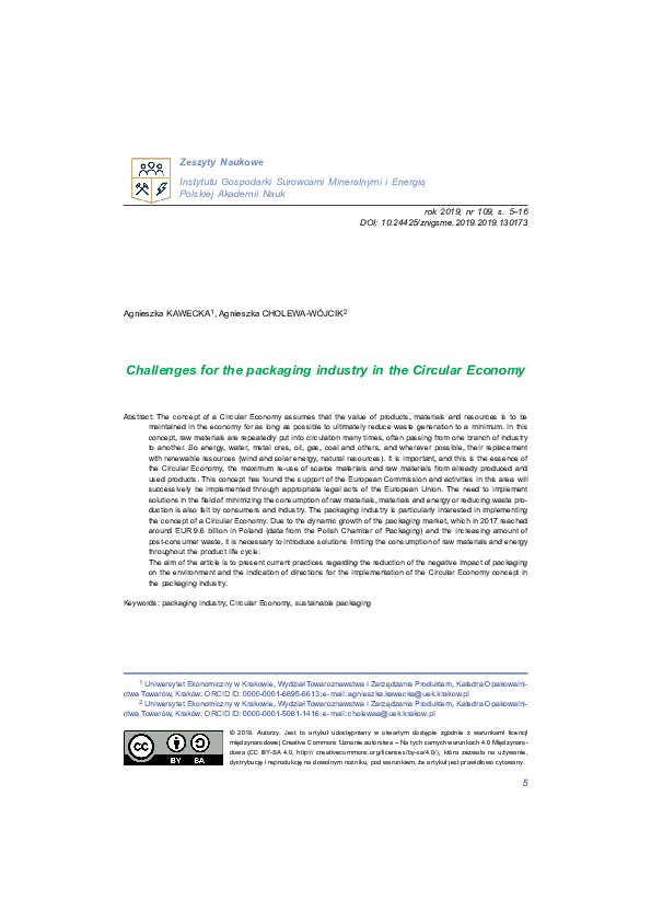 (PDF) Challenges for the packaging industry in the Circular Economy