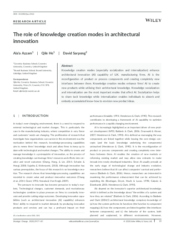 (PDF) The role of knowledge creation modes in architectural innovation