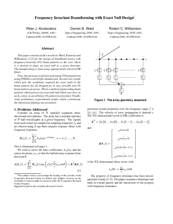 (PDF) Frequency Invariant Broadband Beamforming with Exact Null Placement
