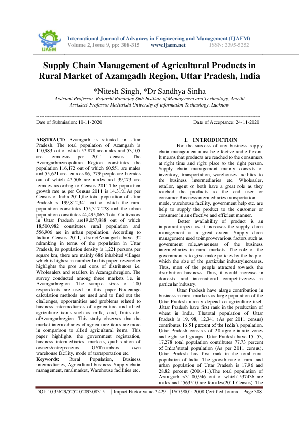 (PDF) Supply Chain Management of Agricultural Products in Rural Market ...