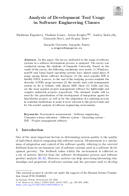(PDF) Analysis of Development Tool Usage in Software Engineering Classes