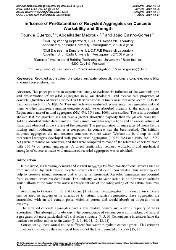 (PDF) Influence of Pre-Saturation of Recycled Aggregates on Concrete ...