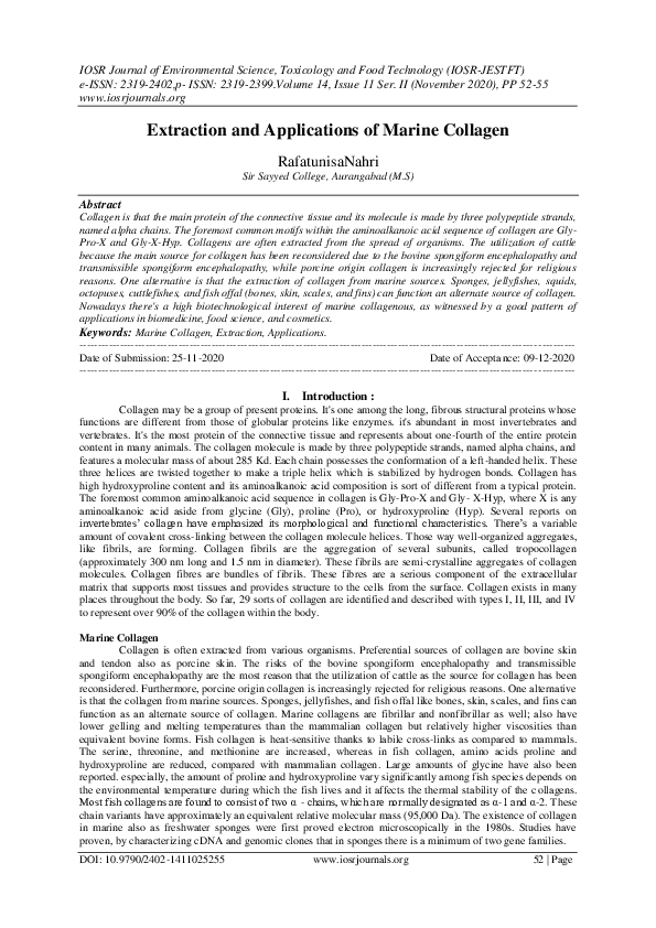 (PDF) Extraction and Applications of Marine Collagen