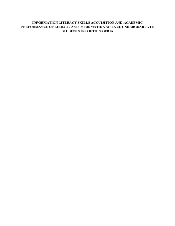 (DOC) INFORMATION LITERACY SKILLS ACQUISITION AND ACADEMIC PERFORMANCE ...