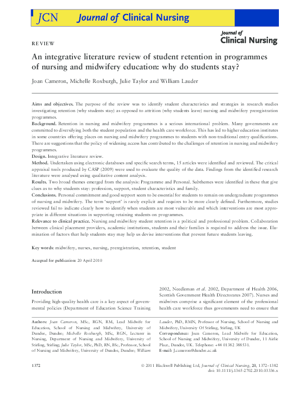(PDF) An integrative literature review of student retention in ...